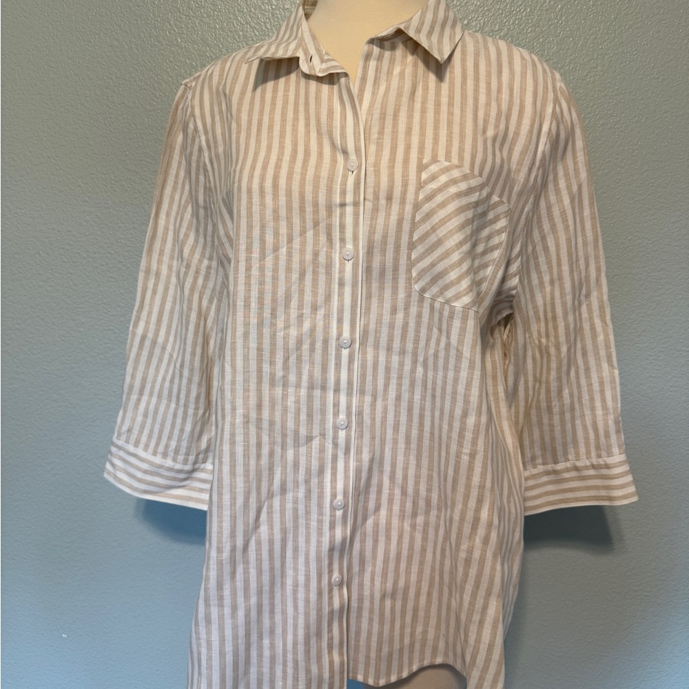 Chico's‎ Beige Striped Linen Shirt